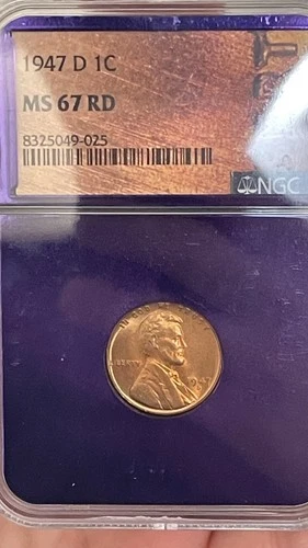 1947-D MS 67 RD - High Grade 1c Lincoln Wheat Small Cent - Red - NGC Purple Core
