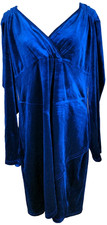 Velvet Maxi Dress Long Sleeve Blue V- Neck Women's Size 4XL Wedding Guest