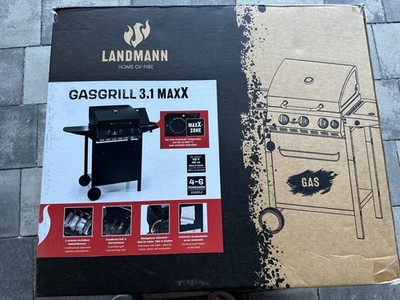 LANDMANN Gasgrill 3.1 MaxX Standgrill mit Seitenbrenner, 4 Platten, 48x42