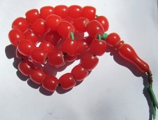 PHOTO Cherry Tomato RED Amber Bakelite Necklace Worry Prayer Bead VIDEO  G2U