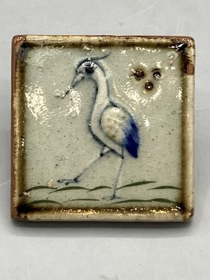 Vintage Tonal Mexico Pottery 2.5'' x 2.5'' Tile with Hand Painted Herron