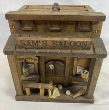 SAM'S SALOON WOOD COASTER Set, Vintage 1970's Enesco Hand Made, 6 fine coasters