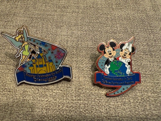 2 DISNEYLAND CA 50TH ANNIVERSARY PINS Happiest Celebration On Earth ENERGIZER