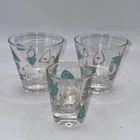 Set Of 3 MCM Federal Glass Atomic Amoeba Boomerang Glasses 2 3/4" Turquoise VTG