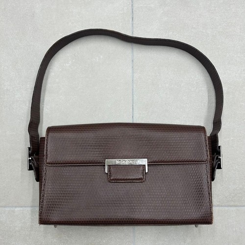 Yves Saint Laurent Vintage Y2K Embossed Leather Shoulder Bag Dark Brown