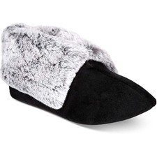 Charter Club Plush Faux-Fur Booties Slippers Womens Small 5-6 Black Memory Foam