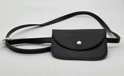 #ad Jessica Simpson Belt With Card Pouch L XL Black Solid Pattern Faux Leather $27.89