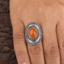 Natural Carnelian Gemstone 925Sterling Silver Jewelry Handmade Ring Gift For Her