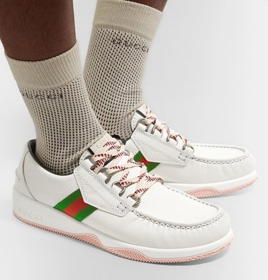 GUCCI SNEAKERS MENS AGRADO WEB STRIPE WHITE LEATHER SHOES $750 sz 9 G 9.5 US