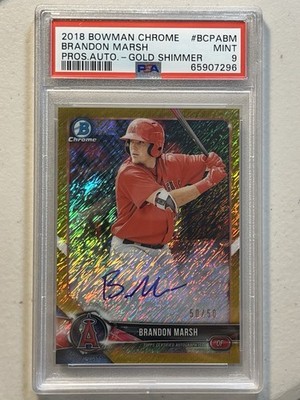 2018 bowman Brandon marsh auto リフ PSA9 Brandon Marsh PSA 9 2018 Bowman Chrome 50 /50 Gold Shimmer Auto