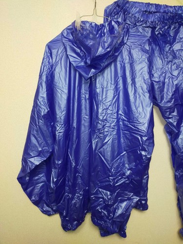 Blue PVC plastic tracksuit saunasuit rainwear hooded jacket pants set - Picture 8 of 17