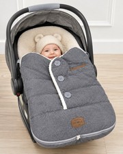 JJ Cole Bundleme Infant Car Seat Stroller Cover Gray Good Shearling Lined Button