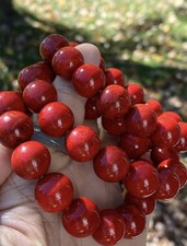 Natural Red Coral beads Bracelet 14mm, Varnish Coated NatuCoral, Certificate