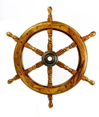 Handcrafted Wooden Ship Wheel - Home Wall Decor 36 Inches Big Pirates Staring - Image 1 of 4