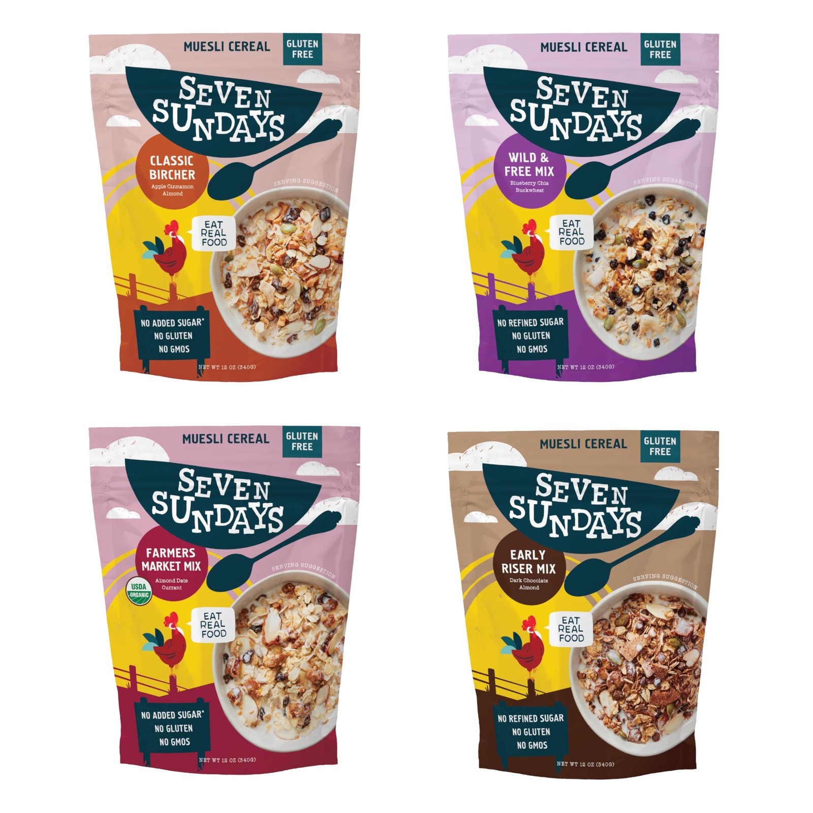 Muesli Cereal Variety Pack - 4 Count, 12 Oz Bag - Certified Gluten Free Muesl...