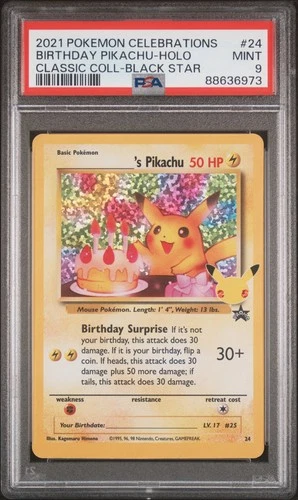 2021 Pokemon Celebrations Classic Birthday Pikachu Black Star Promo PSA 9 MINT