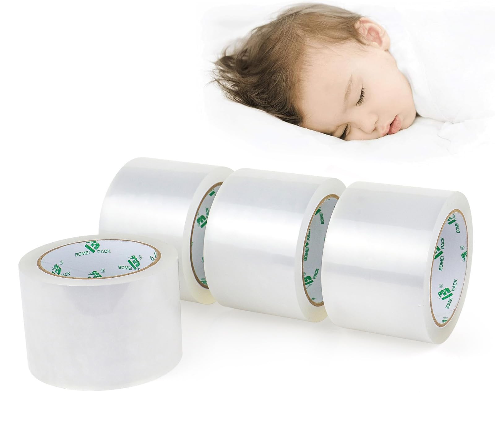 BOMEI PACK 3Inch Wide Clear Silent Packing Tape, 2.4Mil 3in x 60yds,