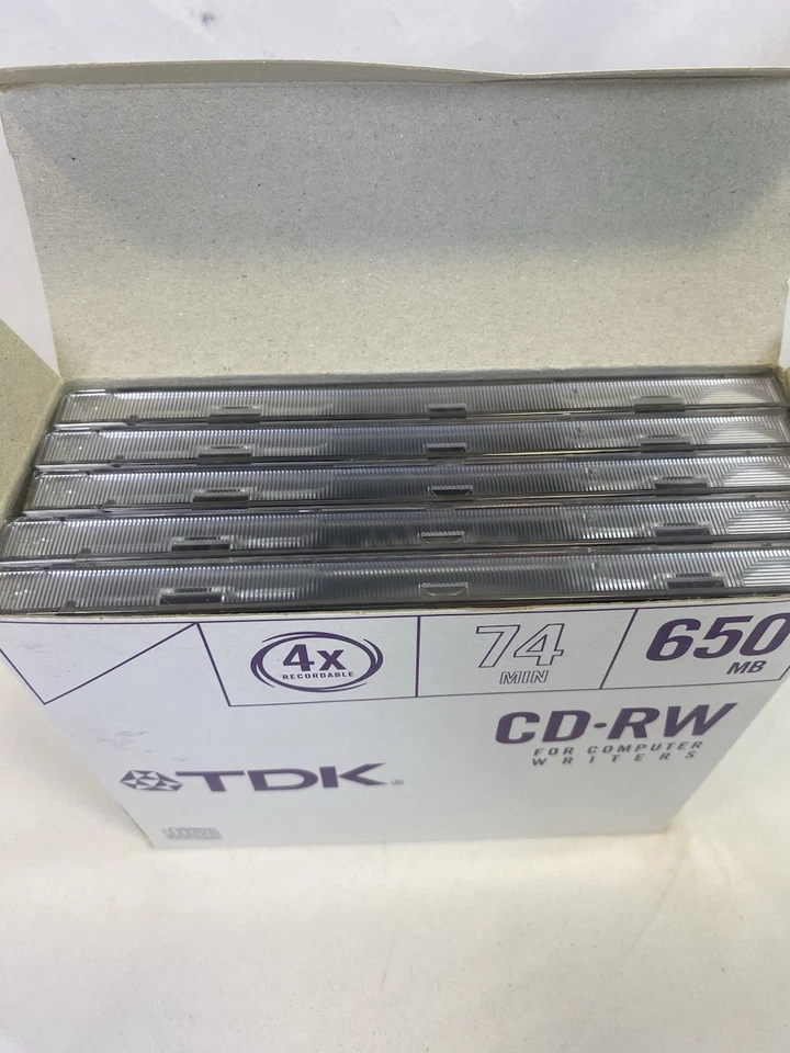 TDK CD-RW 650mb “For Computer Writers” 74 Minutes 4X 5 Count Box - New - Image 4 of 4