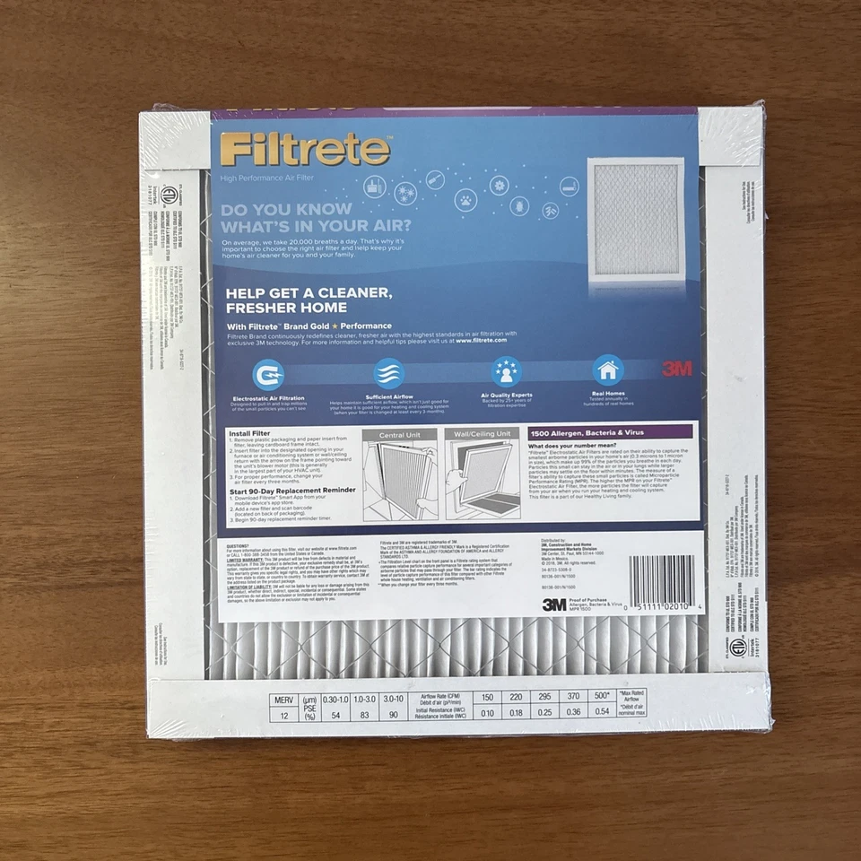 Filtrete Allergen, Bacteria & Virus Air Filter, 1500 MPR, 12 In. x 12 In. x 1 - Image 2 of 2