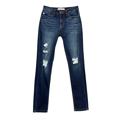 KanCan Jeans Womens 26 Denim Whiskered Distressed 5 Pocket Stretch Skinny Ankle