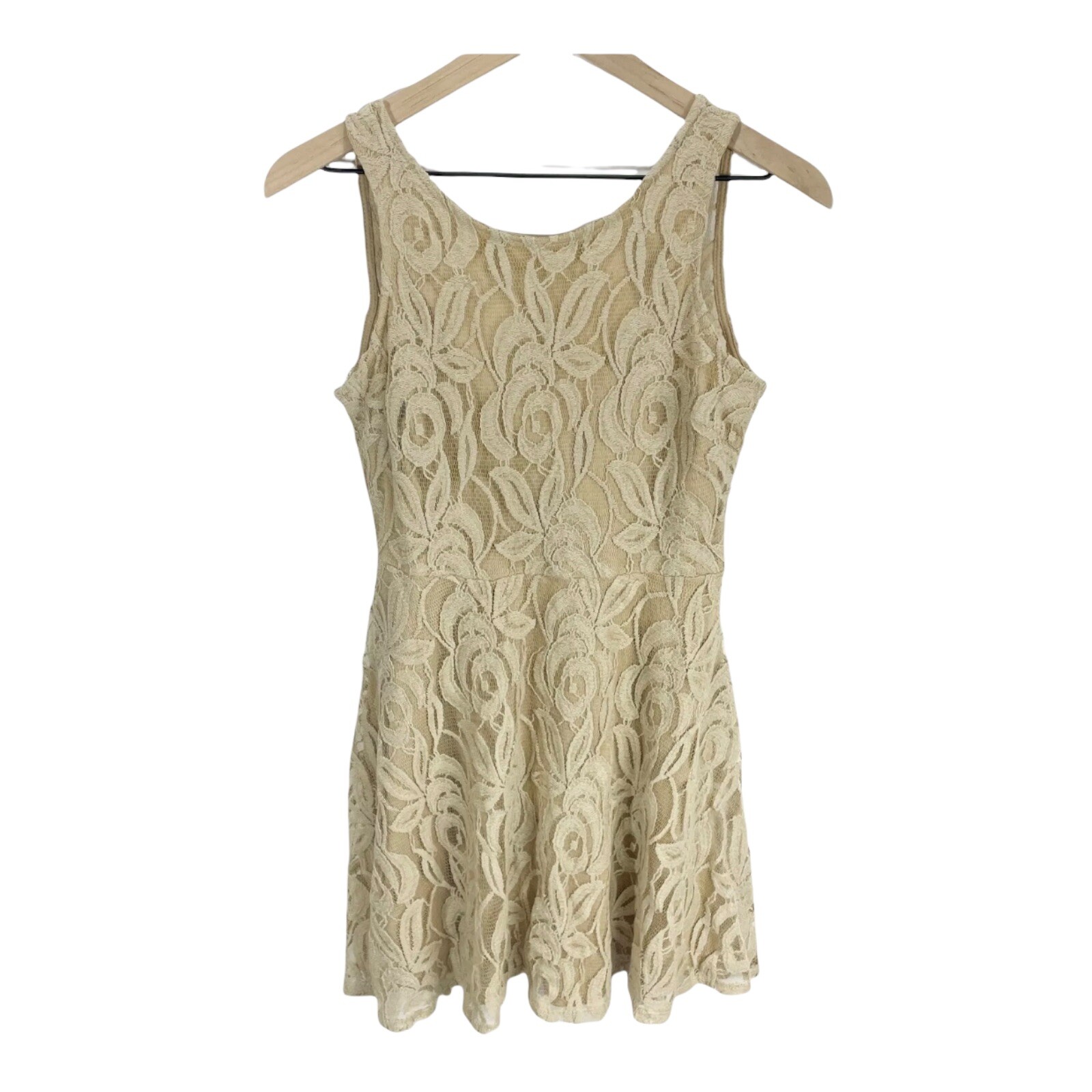 Finn & Clover Tan Sleeveless Lace Open Back Knee Length Dress Sz M
