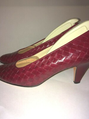 BOTTEGA VENETA Intrecciato Leather Weave Wine Burgundy Heels Pumps – Sz 