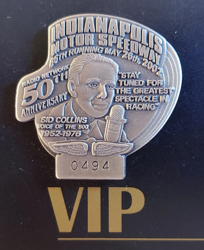 2002 Indy 500 SILVER Badge #0494 - SID COLLINS - VIP CARD Program/Starting Field - Image 2 of 4