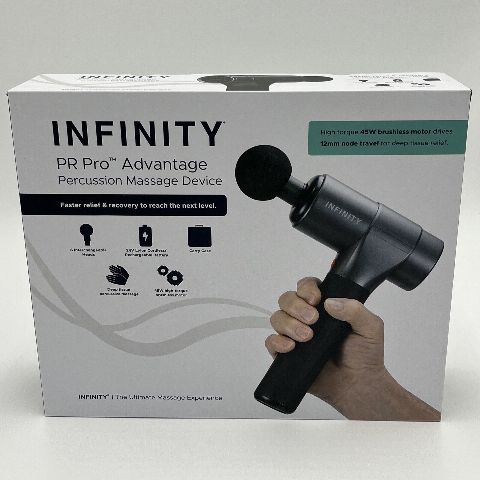 Infinity PR Pro Advantage 45W Cordless Massage Gun with 6 Heads - FACTORY  SEALED 810024207558