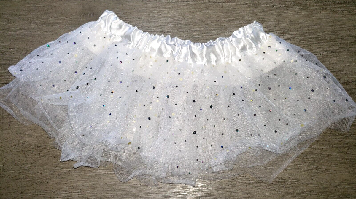 girls WHITE TUTU SKIRT silver sparkle dots CLAIRES small | eBay