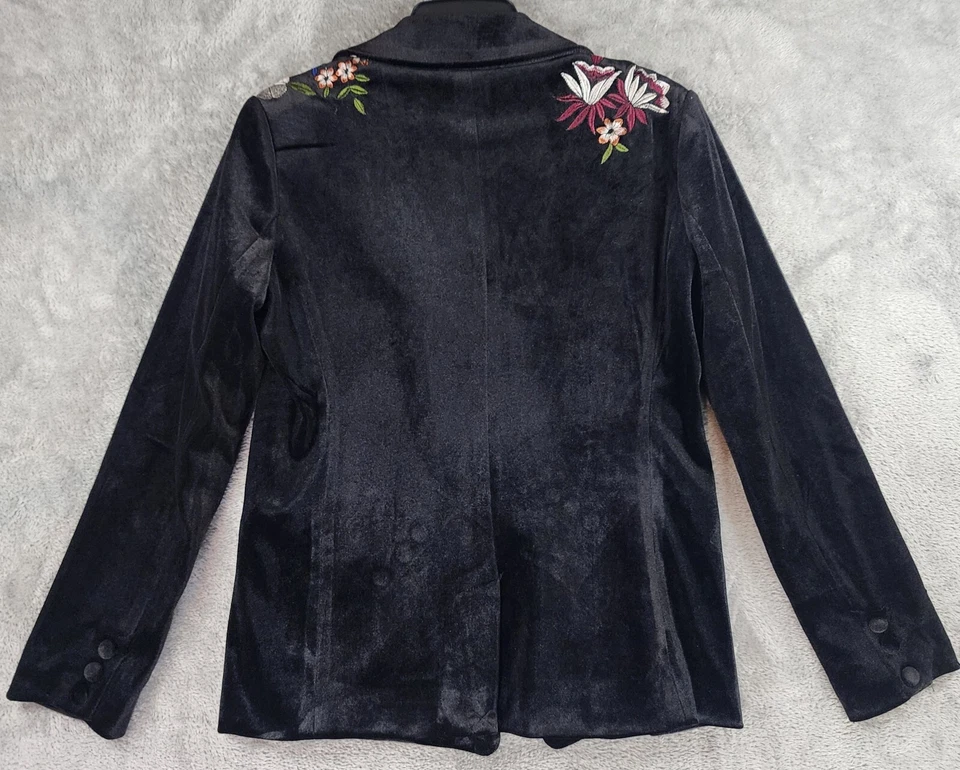 Colleen Lopez Jacket Womens Extra Small Black Velvet Floral Embroidered Blazer - Image 2 of 4