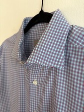 EUC Canali Mens 41/16 Blue White Red Button Up Business / Dress Shirt