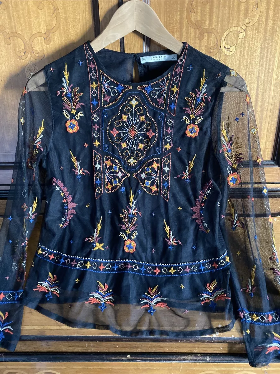 Maglia blusa donna ZARA Tg M Colore Nero Con Perline Traforata Estiva