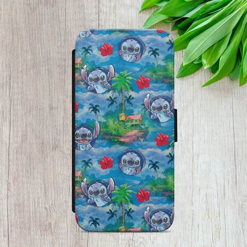 TROPICAL OHANA STITCH FLORAL FLIP WALLET PHONE CASE FOR IPHONE SAMSUNG HUAWEI - Picture 32 of 36