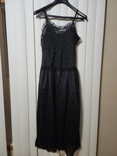 Vintage 70s Slip Dress Nightie Black Lace Maxi Vamp Fatale Sheer Long USA