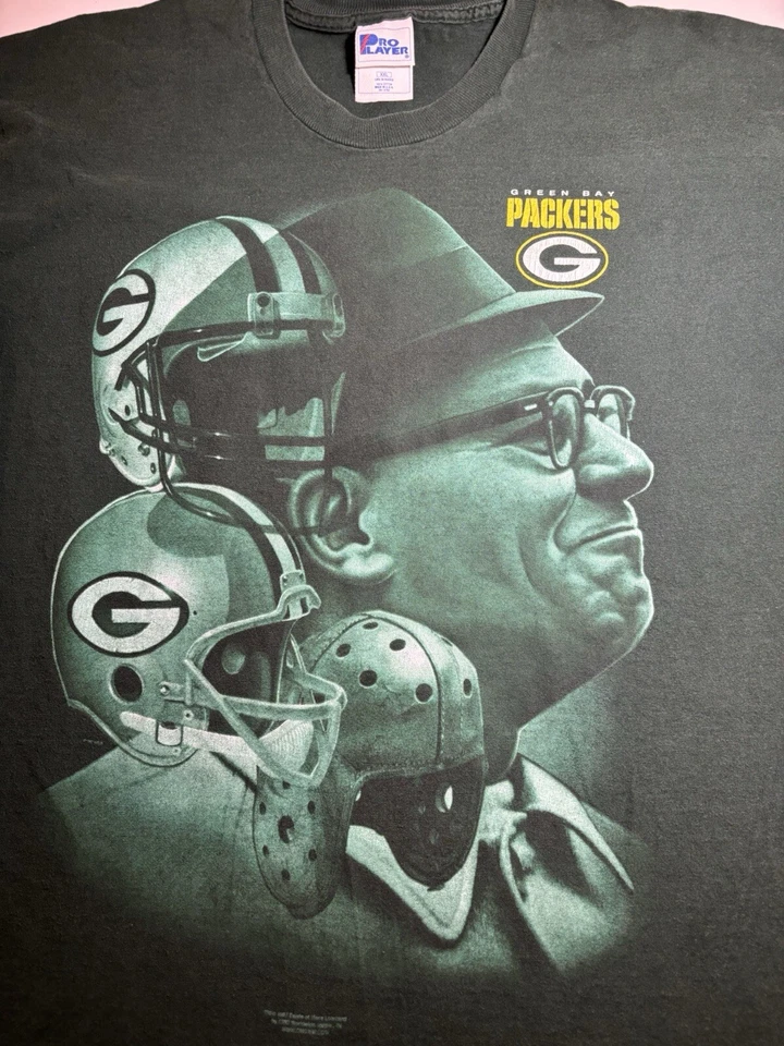 复古 80 年代职业球员 NFL 绿湾包装工 Vince Lombardi T 恤 1987 男式 2XL — 第 2/4 张图片