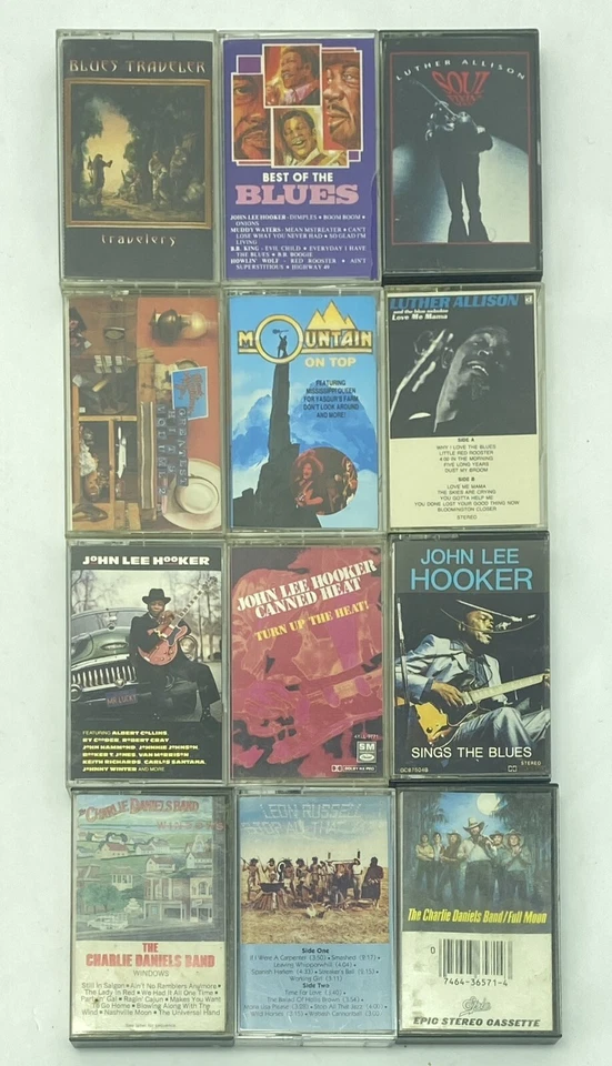 Lot Of 12 Cassette Tapes Blues & Country W/ Case Charlie Daniels John Lee Hooker Foto 2 de 4