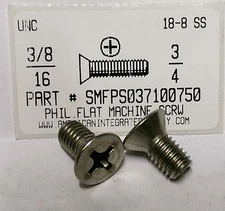 3/8-16x3/4 Flat Head Phillips Machine Screws Stainless Steel (6)