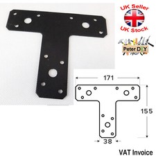 BLACK DECORATIVE Flat Bracket "T SHAPE" Mending Plate Joiner Connector 150x127mm