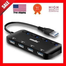 USB 3.0 Hub Splitter Extender 4 Port Ultra Slim Data Individual Power Switch LED