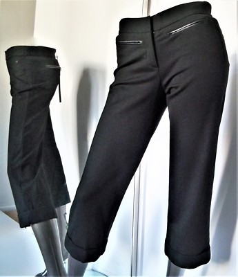 NWT-CATHERINE MALANDRINO BLACK CROP CUFF LEG LEATHER ZIP POCKET TROUSER MSP$275