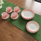 19PC Hazel Atlas Pink/White Crinoline Ripple Milk Glass