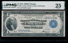 AC Fr 728 1918 $1 FRBN Chicago PMG 25 spread eagle