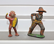 Barclay U.S.A. Toy Lead Figures 2 - Pod Foot Indian and one armed Cowboy Q
