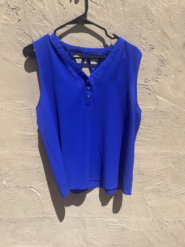 Brilliant Blue Sleeveless Blouse With Crisscross Straps By Zenobia Size 2XL