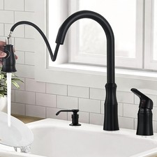 Kitchen Sink Faucet Pull Out Sprayer Single Handle Mixer Tap with Soap Dispenser