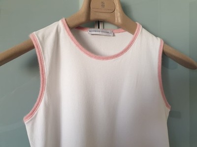 Brunello Cucinelli Top SM Unterhemd Baumwolle Jersey Rundhals Kaschmir Details S