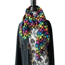 Disney Parks Rainbow Mickey Icon Scarf 60  x18  Fringe Lightweight Rayon