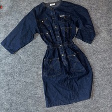Dreams 90s Vtg Western Cottagecore Dark Wash Denim Midi Dress Medium Made In USA