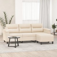 3-Sitzer Sofa Mit Hocker Beige 180 Cm Mikrofaser Couch