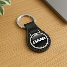 Saab Classic Leather Keychain Car Logo Keyring Auto Key Fob Charm